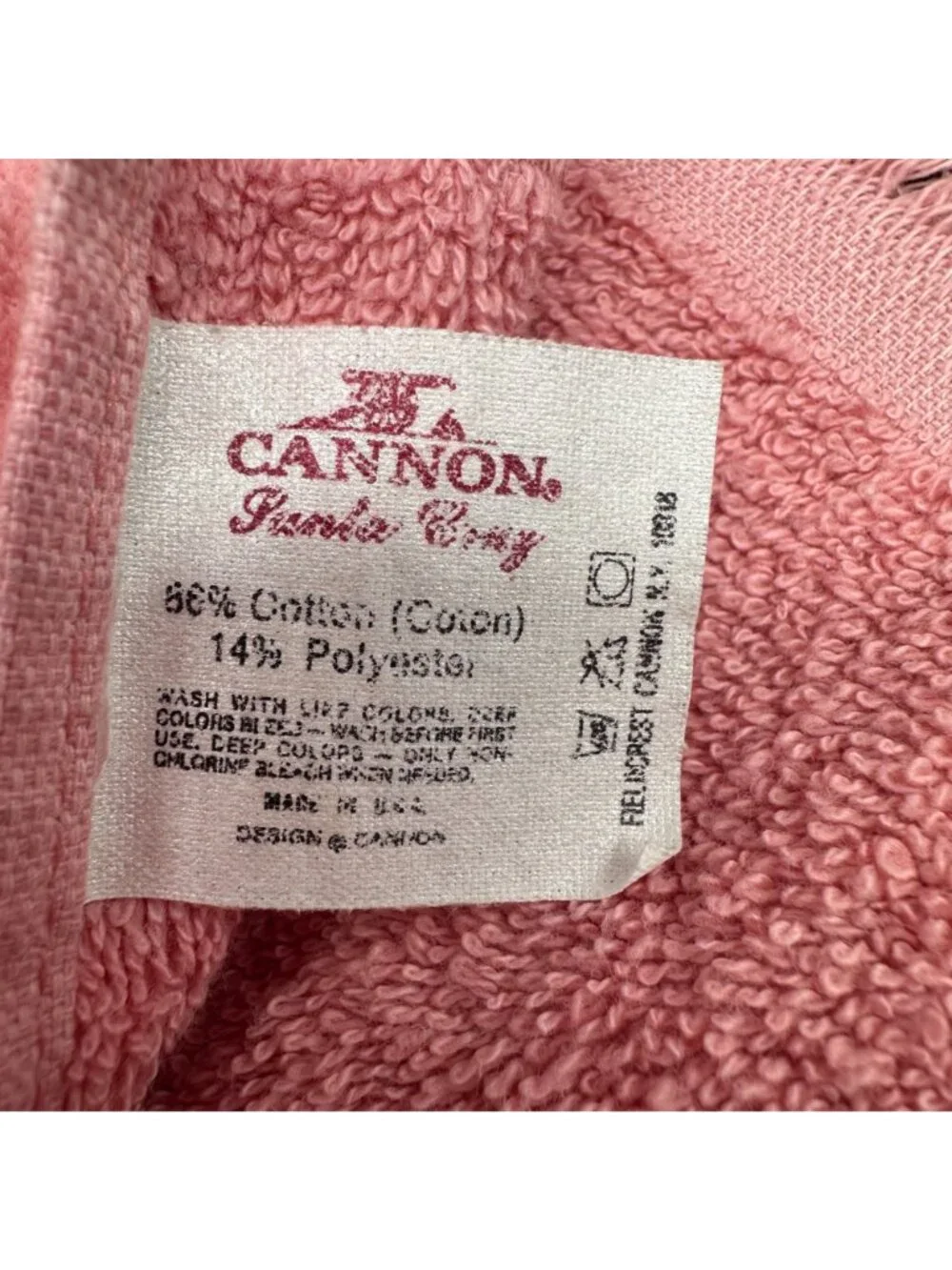 Vintage Pink Cannon Bath Towels Washcloths Set Sculpted Seashell Fringe 80s USA